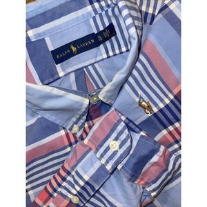 Ralph Lauren Shirt Men XL Blue Plaid Flesh Pony Button Down Long Sleeve